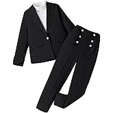 Milumia Girl's 2 Piece Outfits Button Open Front Long Sleeve Blazer and Pants Fall Suit Set