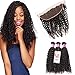 UNice Hair Icenu Series Brazilian Curly Virgin Hair 3 Bundles with 13''x4'' Ear to Ear Full Lace Frontal 100% Unprocessed Human Hair Extensions Weave Natural Color (18 20 22+16, Free Part Frontal)