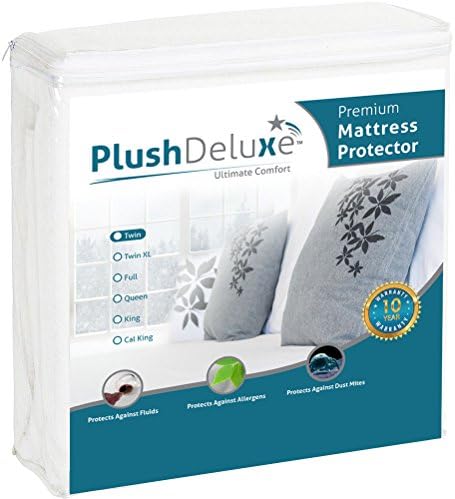 PlushDeluxeTwin 100% Waterproof Mattress Protector Hypoallergenic, Vinyl Free, Breathable Soft Cotton Terry Surface - 10 Year Warranty from