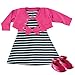 Hudson Baby Girls' 3 Piece Dress, Cardigan, Shoe Set, Navy Stripes, 12-18 Months