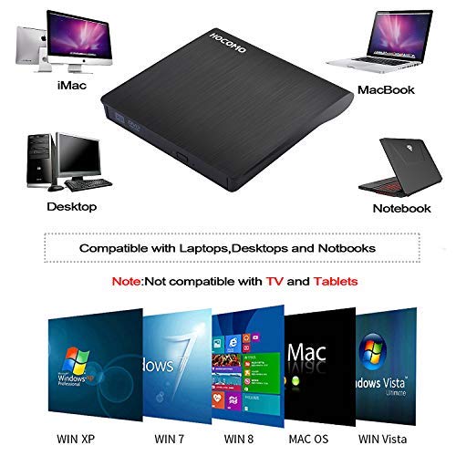 External DVD Drive for Laptop - USB 3.0 Portable Slim Burner Suitable for Compact Disc CD-R/DVD+R/DVD-R/DVD+R DL and Rewritable Disc CD-RW/DVD-RW/DVD+RW(Black) (DVD Drive)