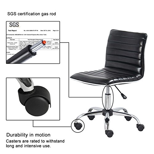 YAMASORO Ribbed Task Chair Mid Back Conference Chair for Office Desk Adjustable Swivel Chair Armless Black