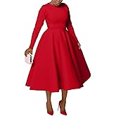Kwunbwa Womens Elegant Long Sleeve Maxi Dress Round Neck A Line Cocktail Dresses Swing Flowy Formal Wedding Party Dress