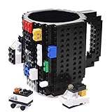 KYONNE Build-on Brick Mug, Lego Style Building Blocks Coffee Cup, Unique Christmas Gift Idea (Black)