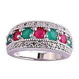 Psiroy 925 Sterling Silver Created Gemstone Filled Half Eternity Band Ring