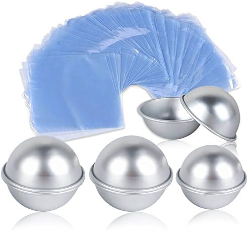 4 Sets DIY Metal Bath Bomb Molds - Larger Mold Sizes - 200 Shrink Wrap Bags (6x6) Included - Premium Finish - Great for Gifts