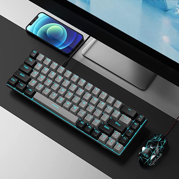 Magegee Portable 60% Gaming Mechanical Keyboard, Minimalist Mk-Box Ice Blue Backlit Compact 68 Keys Wired Office Keyboard With Blue Switch For Windows Laptop Pc Mac Convenient(Black &Amp; Grey) - View 6