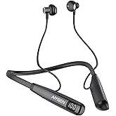 AIYIBEN Wireless Earbuds with LED Power, Running Ear Buds 100 Hours Playtime, semi-in-Ear Bluetooth Headphones with Microphone for Running and Exercising in The Gym (Y10L)