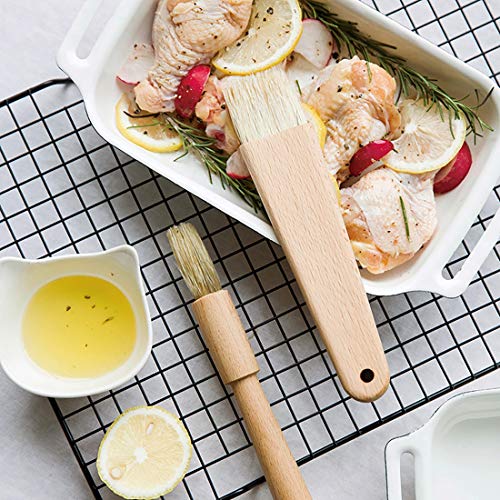 Saizone BBQ Basting Brush Nature Bristles Food Safety Pastry Brushes with Beech Wood Handle Baking Cooking Brushes Round and Flat(Pack of 2) - Thumbnail 3