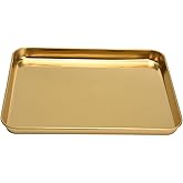 Premium 304 Stainless Steel Tray, 12x9.5 Inch Rectangular Serving Platter with Gold Mirror Finish & Flat Bottom for Restaurant, Hotel, Home Kitchen Use