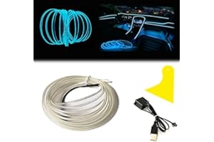 Maxlaxer El Wire Ice Blue Interior Car LED Strip Lights, 3M Neon Wire USB 5V with Fuse Protection for Automotive Car Interior Decoration with 6mm Sewing Edge