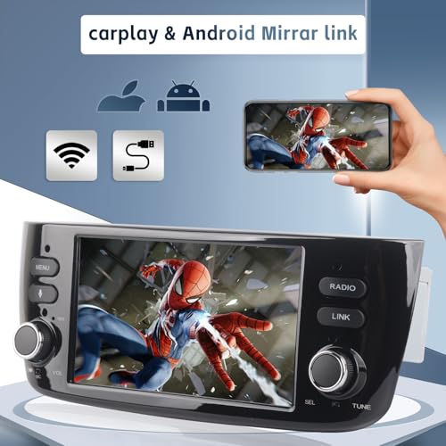 Car Radio with Wireles CarPlay & Android Car Radio for Fiat Linea Punto Evo 2012-2017 and Linea 2012-2015 with Stereo Touchscreen IPS/Bluetooth/FM/AM/USB