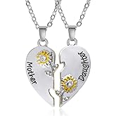 Borhmty Mother Daughter Necklace Set for 2 Sunflower Matching Necklaces for Women Mothers Daughters Mothers Day Birthday Gifts from Mom Daughter Heart Necklace for Women