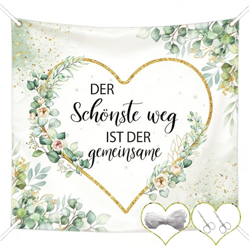 Wedding Heart to Cut Out, Wedding Sheet with 2 Scissors and 10 m Rope, 200 x 180 cm Bed Sheet with Heart, Wedding Games Wedding Decoration Registry Office Decoration Surprise, Wedding Gifts for Bride