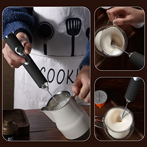 MXCOCO Agitador de Leche 6 en 1 con Base de Soporte, Espumador de Leche Eléctrico, 3 Cabezales de Acero Inoxidable y 3 Velocidades, Batidora de Mano Ideal para Capuchino, Batidos, Huevos y Harina