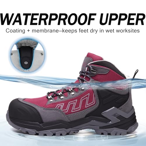 KOIFISH Botas de Seguridad para Hombre Mujer S3 Impermeable Botas de Trabajo Punta Compuesta Antideslizante Antiestático Calzado de seguridad de Caña Alta