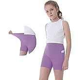kowlion Girls Biker Shorts Kids Yoga Shorts High Waisted Spandex Athletic Running Volleyball Shorts with Pockets