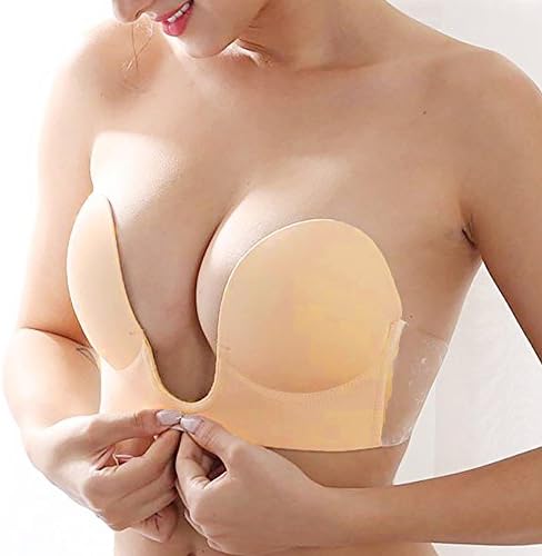 Invisible Strapless Push Up Bra Self Adhesive Sticky Silicone Backless Nubra for Women and Girls, Option of 4 Sizes (B)