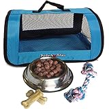 Perfect Petzzz Blue Tote For Plush Breathing Pets with Dog Food, Treats, and Chew Toy