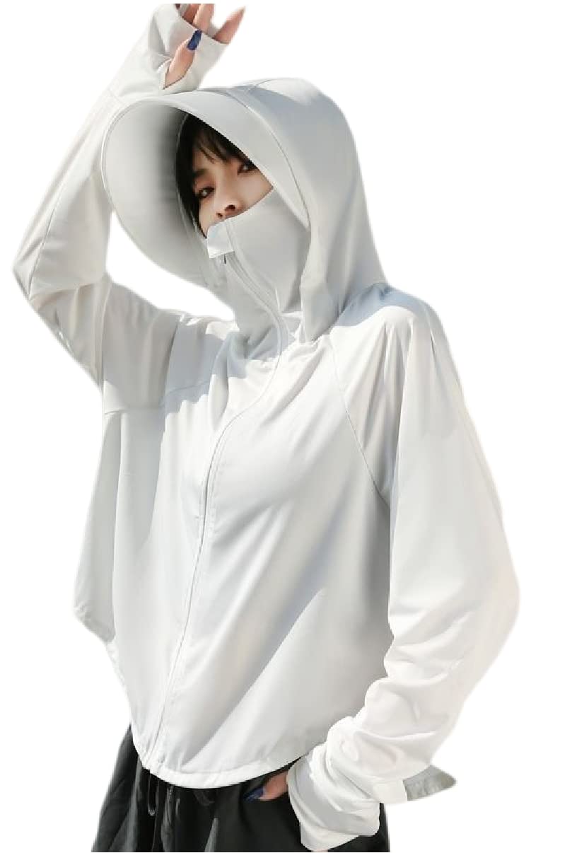 Photo 1 of kiobrvhe Women's Sun Protective Jacket Full Zip UPF 50+ UV Sun Protection Clothing Lightweight Long Sleeve Hoodie Sun Shirt (White)
