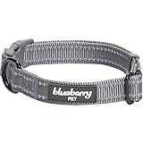 Blueberry Pet 6 Colors Safe & Comfy 3M Reflective Adjustable Dog Collar - Neutral Gray, Medium, Neck 14.5"-20"
