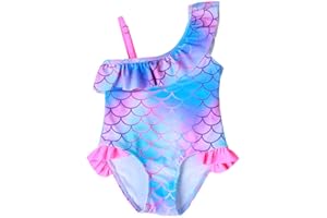CHUNG Girls Cute Print Dino Adjustable Bathing Suits Ruffle Striped Rainbow Swimsuits Swimwear One Piece Bikini 3-8 Years