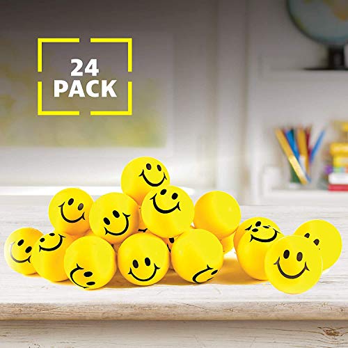 bolas antiestrés para niños y adultos - paquete a granel de 24 bolas para apretar sonrisa de estrés de 2 pulgadas - bolas antiestrés amarillo neón