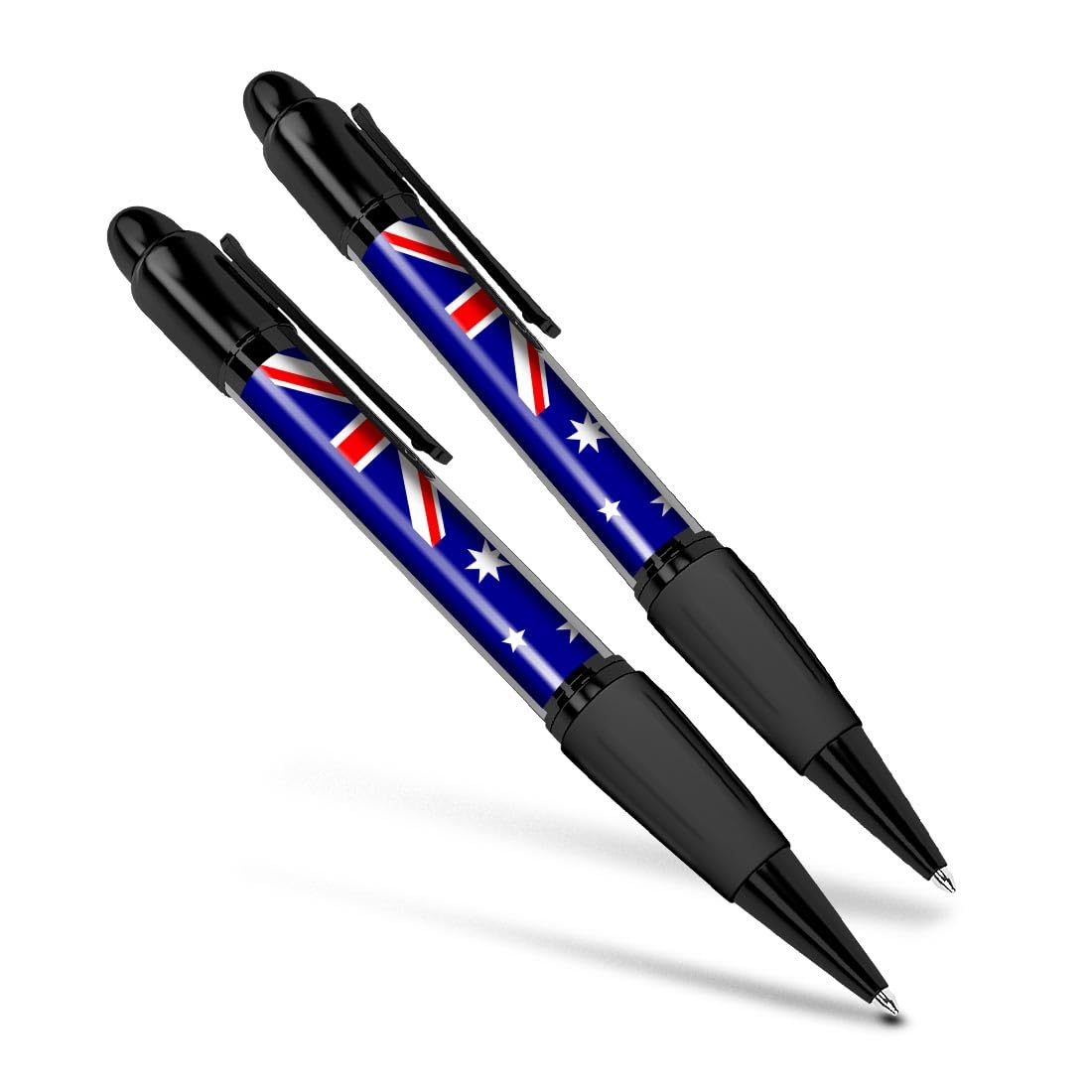 Set of 2 Black Ballpoint Pens (Photo Insert) - Australian Flag Australia Sydney Perth - Soft Feel Finger Grip #56531
