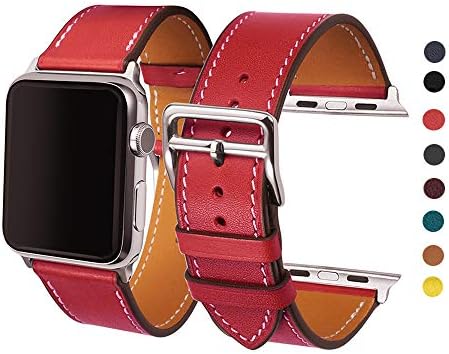 CAILIN Compatible Bands Replacement for Apple Watch 38mm Series 1 Series 2 Series 3,Luxury Genuine Leather Smart Watch Band Strap Single Tour Replacement 38mm(RED)