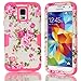 Samsung Galaxy S5 Case MOUKOU(TM) Hot Pink Flowers 3 Pieces Hybrid Design Protective Back Case Cover for Samsung Galaxy S5(Hot Pink)