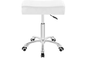 Nazalus Rolling Swivel Stool Height Adjustable with Wheels Heavy Duty for Office Home Desk Counter Salon (Black) (White, Without Footrest)