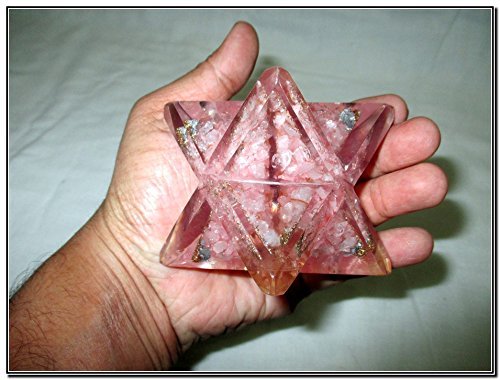 Lovely Genuine Rose Quartz Orgone Merkaba 4" Huge Large Crystal Gemstones Copper Metal Mix Rare Healing Positive Energy Tetrahedron Sacred Geometry Memory Concentration Meditation Spiritual Psychic Piezo Electric Effect Business Prosperity Success De