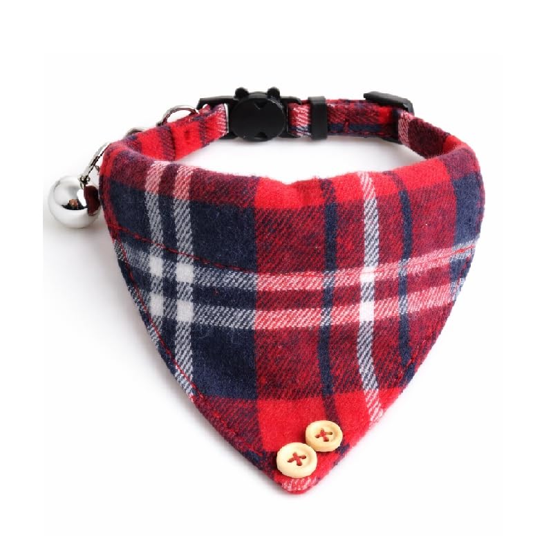Bandana Cat Collars and Bell | Safe Quick Release Breakaway Buckle | ZACAL Cat Collars (Red Tartan Style Bandana) — image 1
