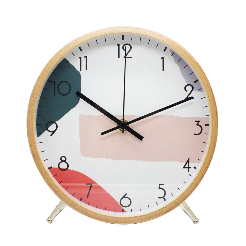 ALEENFOON 8.6 Inch Wooden Quartz Wall Clock 22cm Modern Silent Non-ticking Wood Wall Clocks Table Clock for Living Room Bedrooms Office Kitchen Indoor Kids (Geometry)