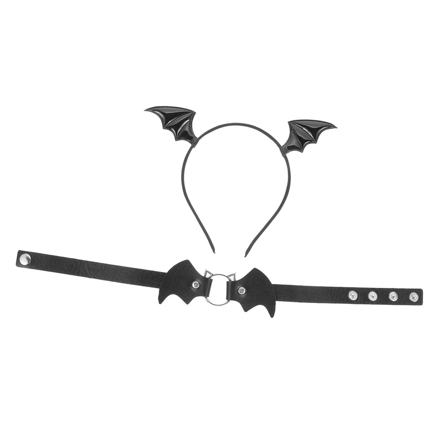 SAFIGLE 1 Set Bat Headband and Collar Decor - Halloween Headband Set for Cosplay and Costume Parties - Includes Bat Wing Hair Hoop and Devil Ear Hair Hoop Leatherette