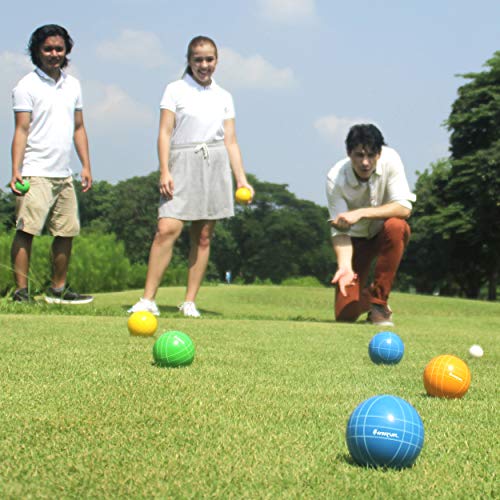 Harvil 90mm Bocce Ball Set. Includes 8 Poly-Resin Balls, 1 Pallino, 1 Nylon Zip-Up Carrying Case and Measuring Rope