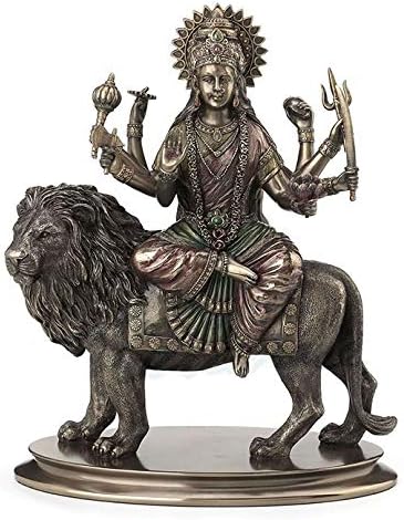 11" Durga On Lion Hindu Divine Mother Goddess Devi Sculpture Eastern Statue