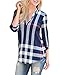 Merdoly Women's Blouse Casual Plaid V Neck 3/4 Sleeve T-shirts Pullover Tops
