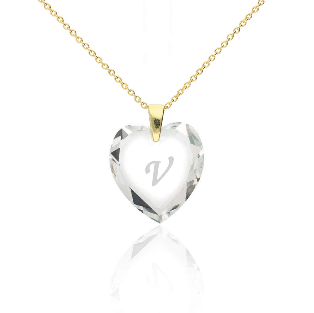 Women's Necklace Gold-Plated 925 Silver with Swarovski Elements Heart Pendant Colour Crystal and Letter Engraving A - Z, Heart Necklace as a Gift for your Wife