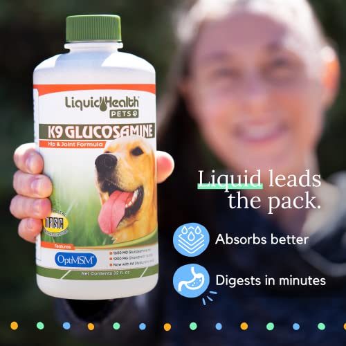 LIQUIDHEALTH 32 Oz K9 Liquid Glucosamine for Dogs, Puppies and Senior Canines Chondroitin, MSM