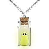 TKHLT Yellow Ghost in a Bottle Pendent Necklace,Glow in The Dark Ghost Necklace,The Adopt a Ghost Halloween Accessories for Women and Men
