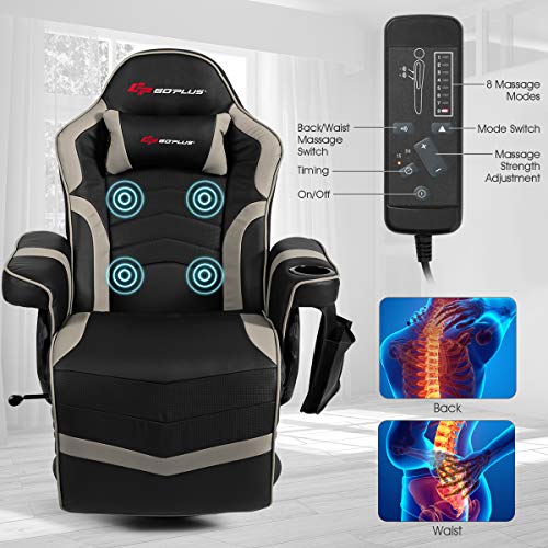 Goplus Massage Gaming Chair, Racing Style Gaming Recliner w/Adjustable