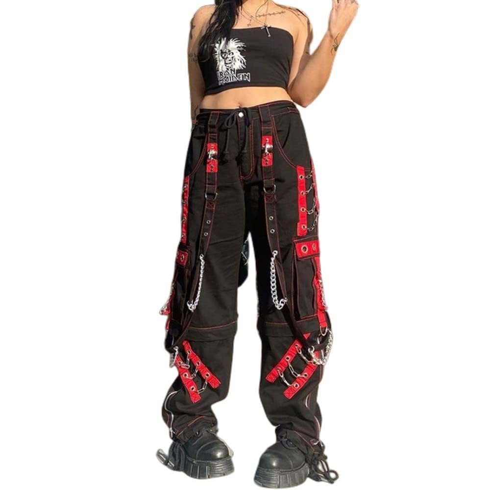 Photo 1 of Women Y2k Pants Goth Punk Emo Baggy Bell Bottom Jeans Y2k Wide Leg Harajuku Grunge Pants Hip Hop Clothes