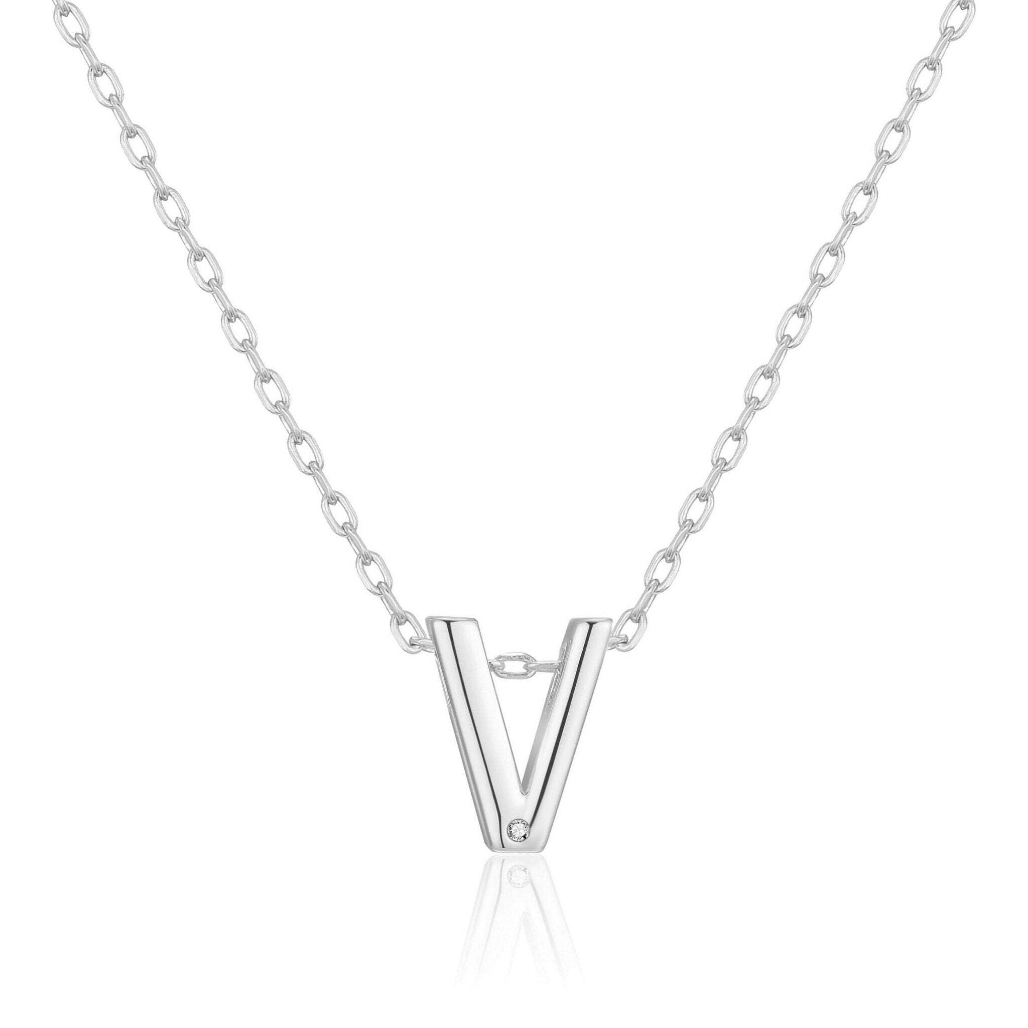 Philip Jones Initial Necklace Letter V Created with Zircondia® Crystals