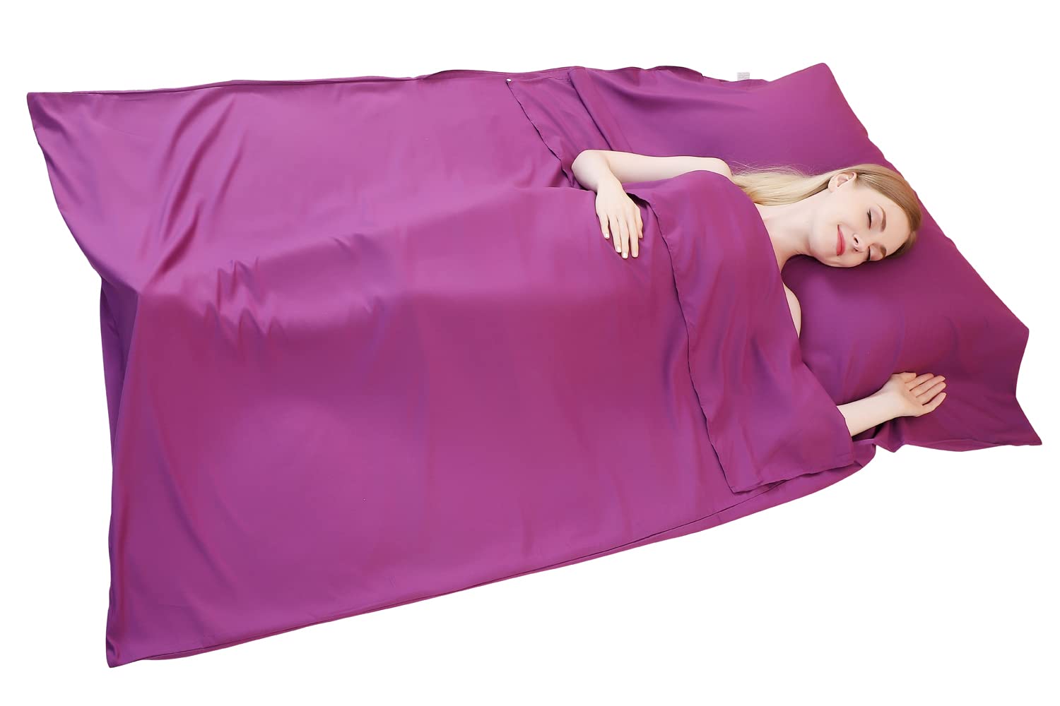 JITTY Sleeping Bag Liner 210x115cm Portable Lightweight Travel Sheet With Pillow Slot for Hotel Hostels Business Camping Backpacking Hiking Home(Purple)