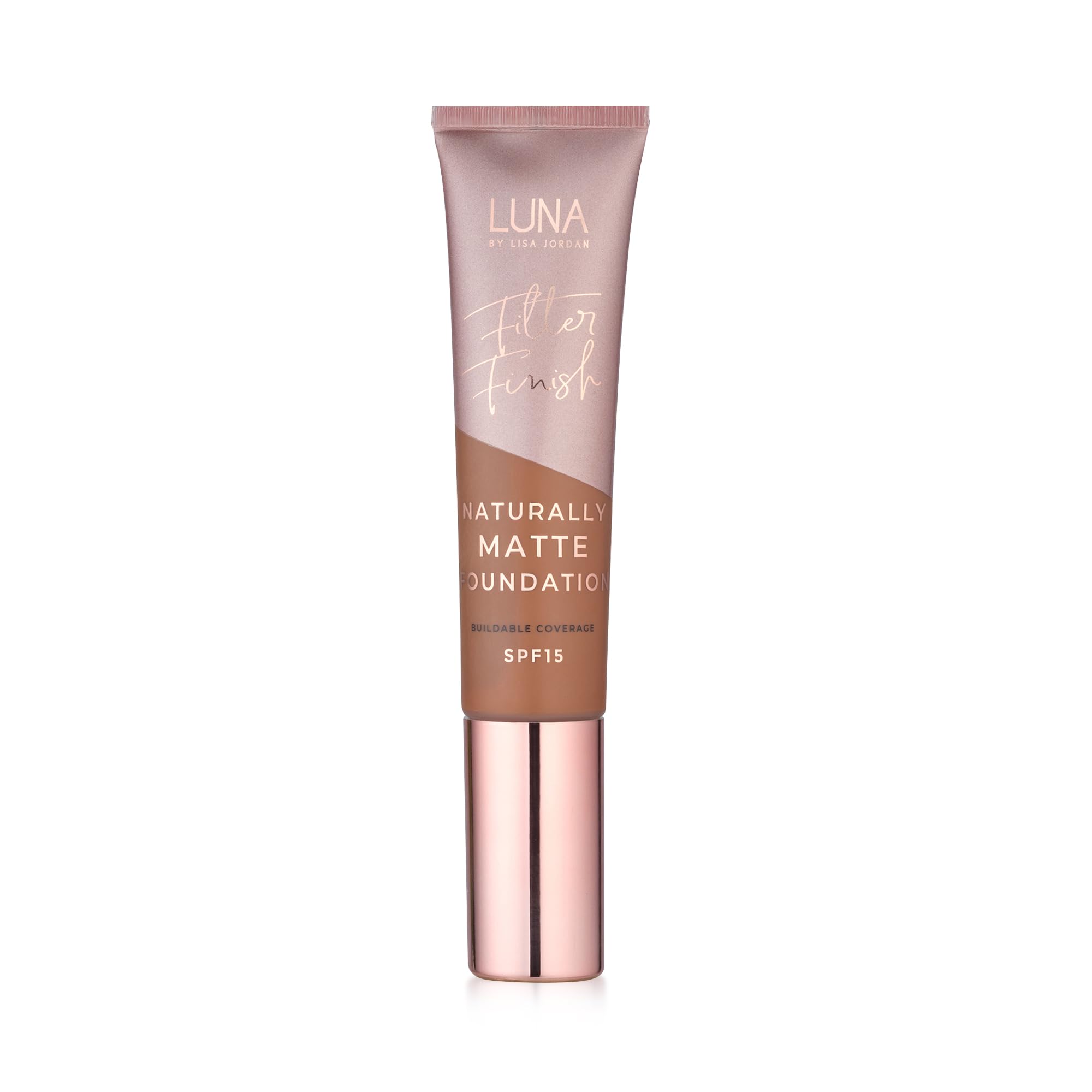LUNA Matte Foundation in RICH PLUS Shade - Contains Vitamin E and SPF15 - Oil-Free Face Foundations with Warm Undertone - Suitable for Oily and Sensitive Skin