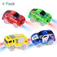 Tyhbelle Track Cars, 4 Pack Replacement Magic Track Cars Light Up Toy Cars with 5 LED Flashing Lights, Racing Car Compatible with Most Racing Tracks Best Gifts for Boys Girls