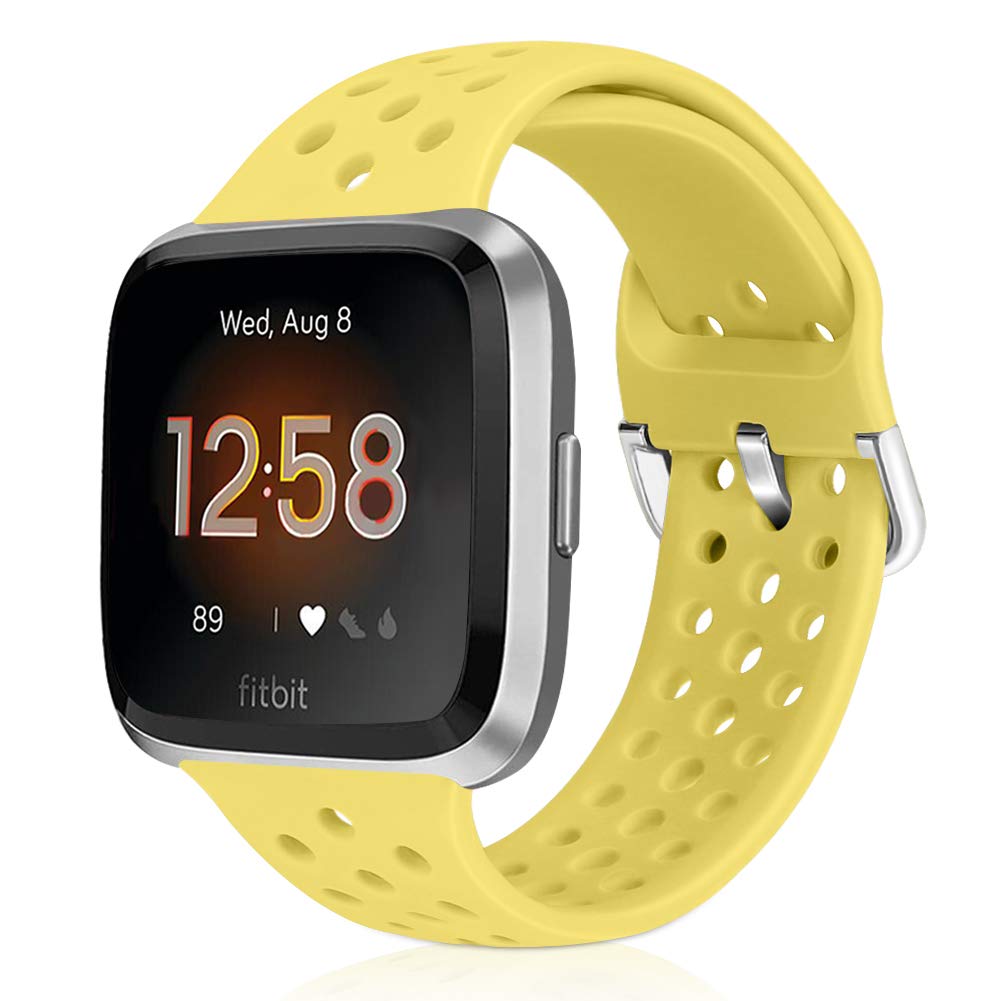 Runostrich Sport Strap Compatible with Fitbit Versa 2/Fitbit Versa/Versa Lite/SE, Soft Silicone Band Replacement Breathable Wristband Accessories for Smart Fitness Watch for Women Men (Yellow)