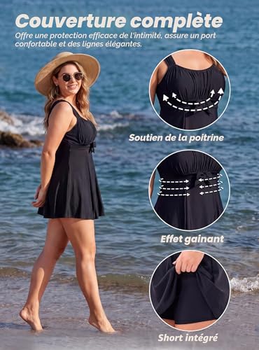 Wantdo Women's Swimsuit 1 Piece Skirt Large Size Slimming Slim Belly Cover Push Up Elegant Beach Floral Tankini Dress