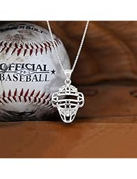 Plata de ley Béisbol Back Catcher Máscara Collar Colgante con 18" Caja Cadena